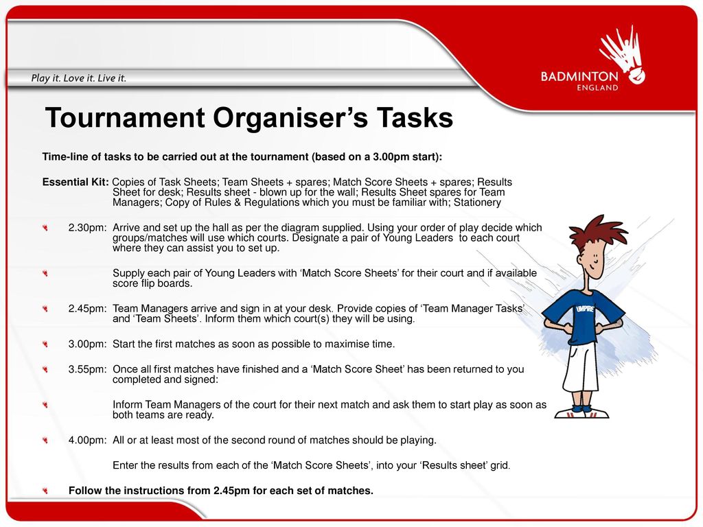 Tournament Organiser's Tasks - ppt download