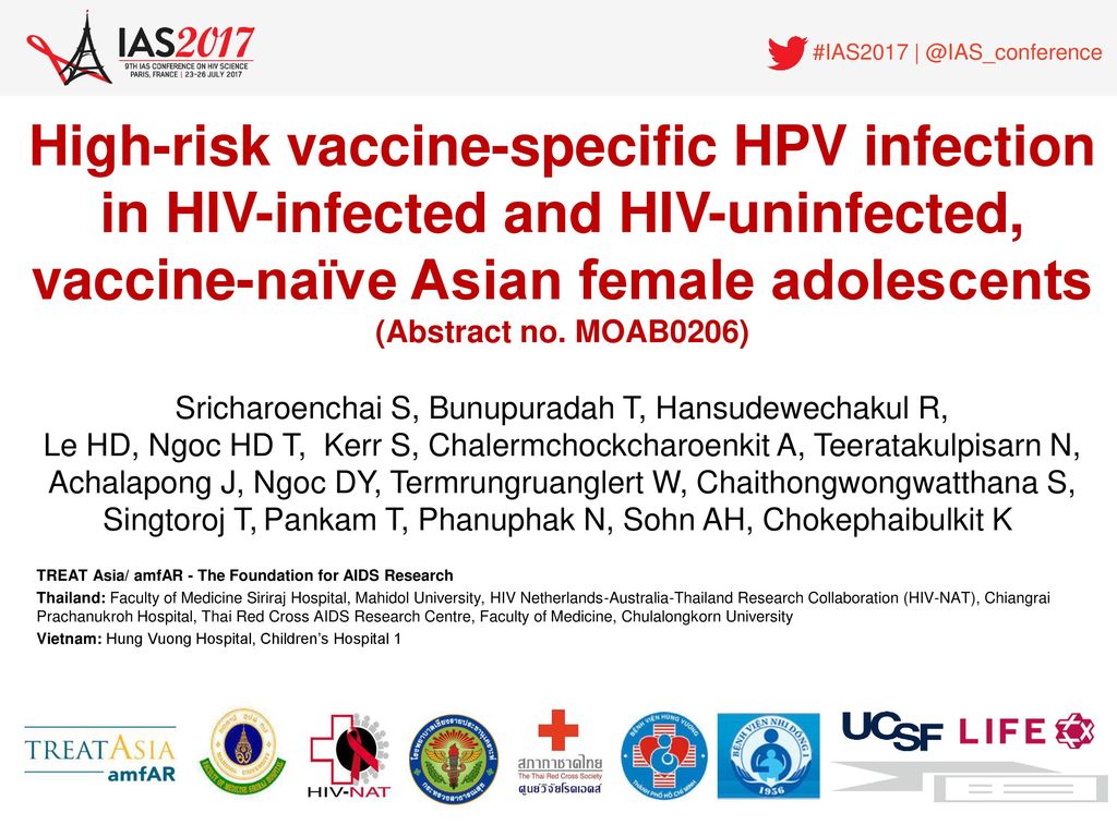 High Risk Vaccine Specific Hpv Infection In Hiv Infected And Hiv Uninfected Vaccine Naive Asian Female Adolescents Abstract No Moab06 Sricharoenchai Ppt Download