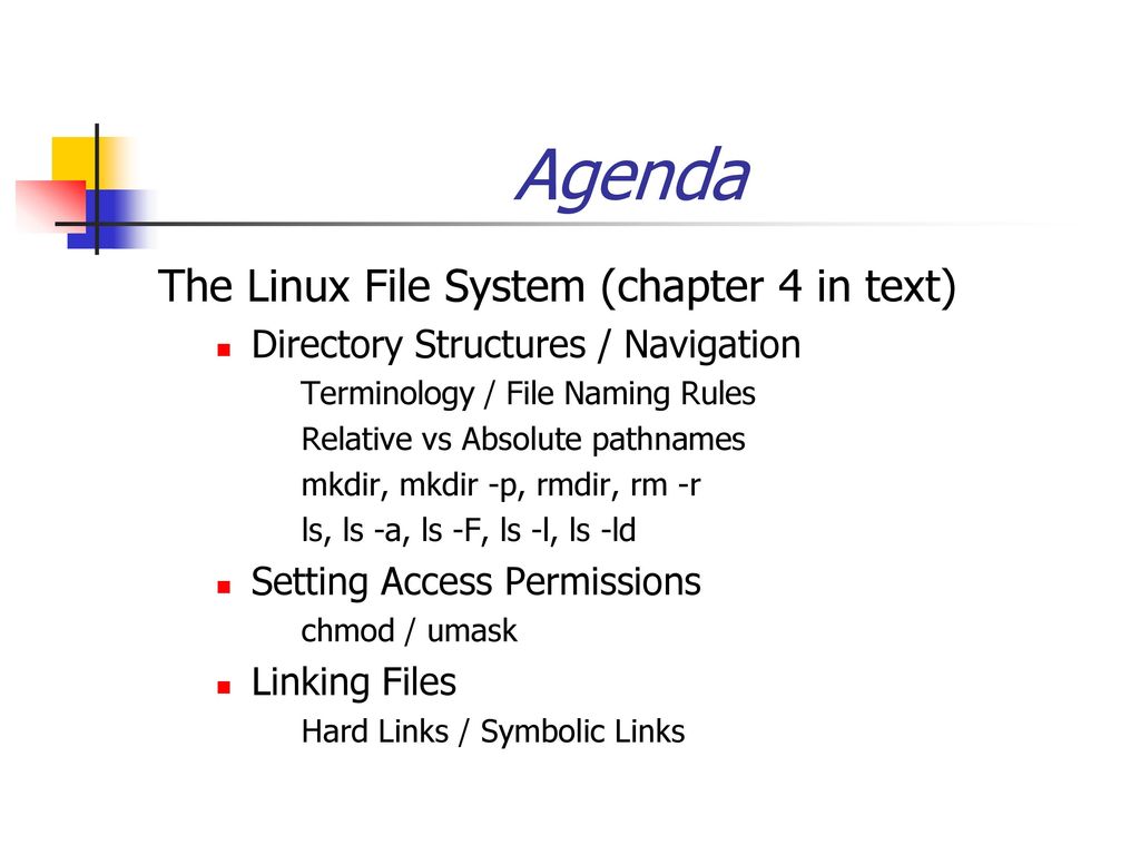 Agenda The Linux File System Chapter 4 In Text Ppt Download