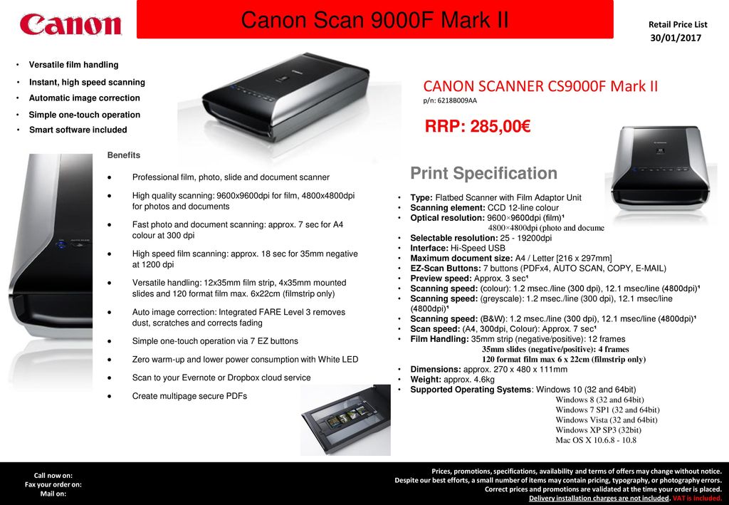 Canon Scan 9000F Mark II CANON SCANNER CS9000F Mark II RRP: 285,00€ - ppt  download