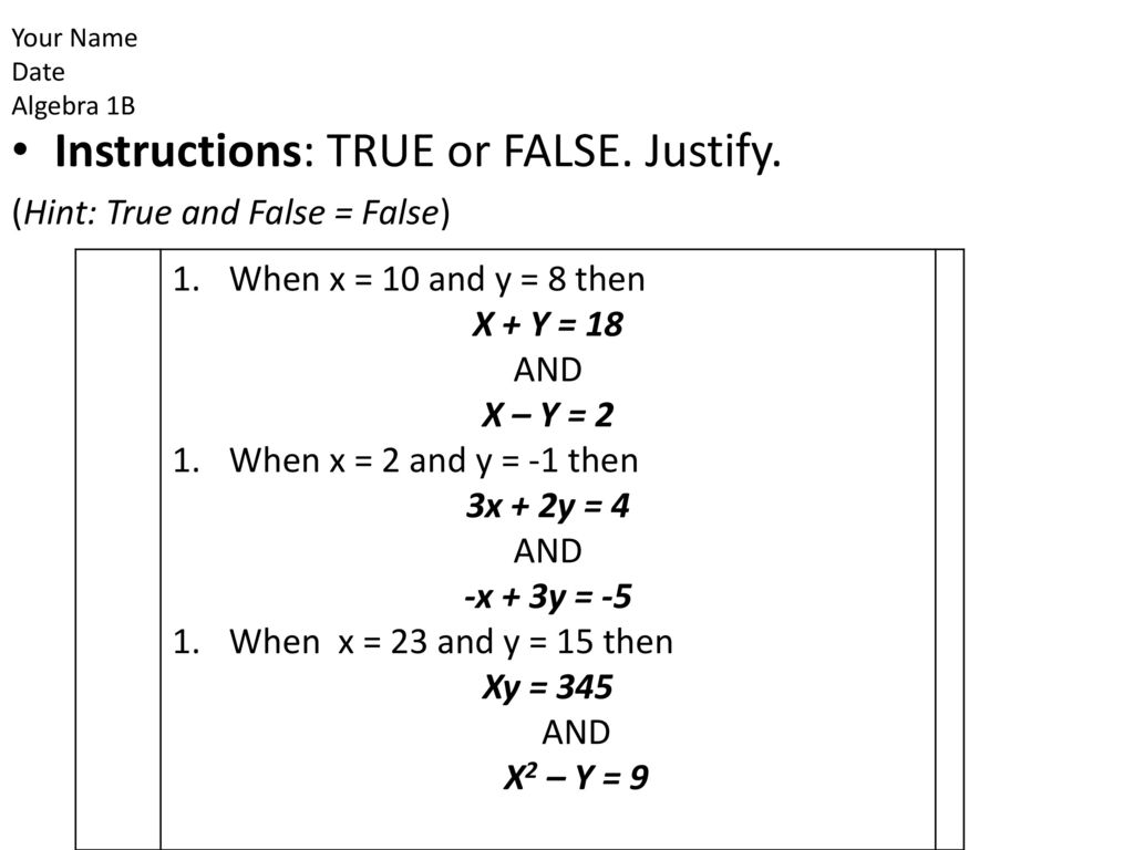 Your Name Date Algebra 1b Ppt Download