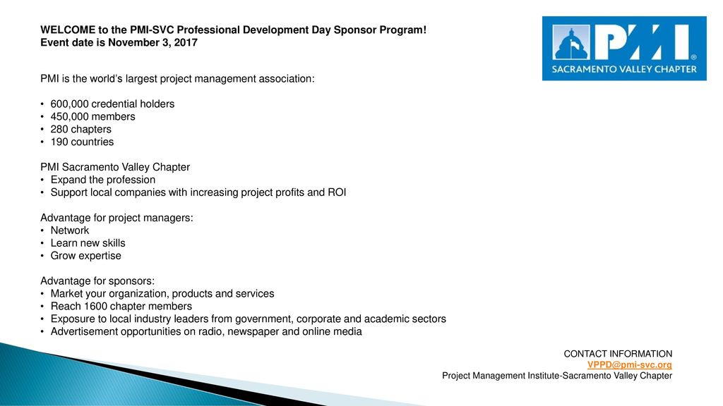 Welcome To The Pmi Svc Professional Development Day Sponsor Program Ppt Download