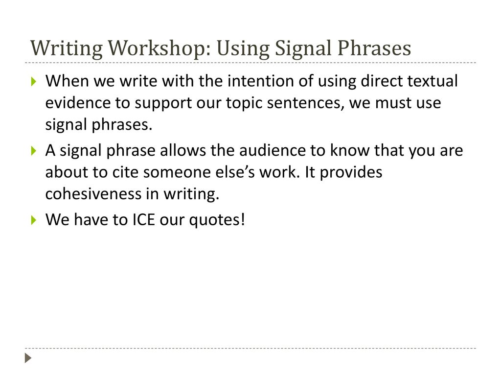 Writing Workshop Using Signal Phrases Ppt Download