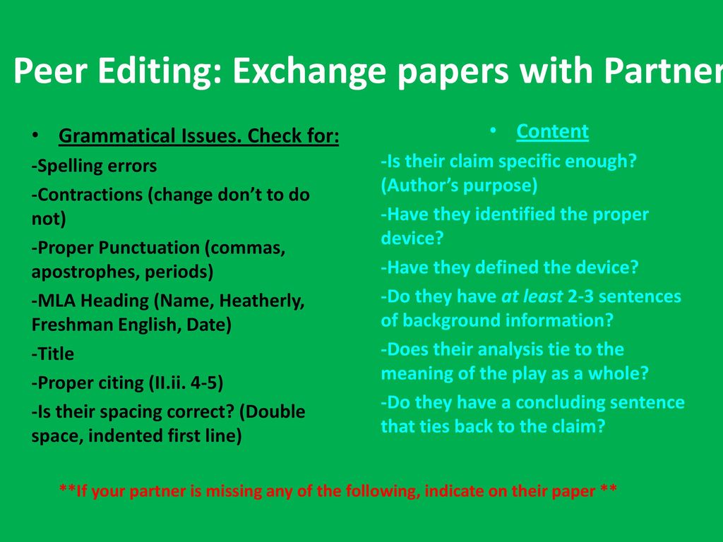 Peer Editing Exchange Papers With Partner Ppt Download