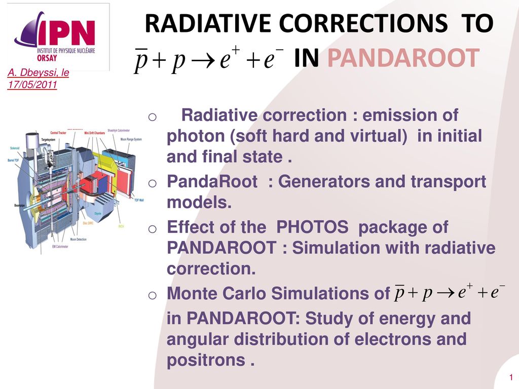RADIATIVE CORRECTIONS TO IN PANDAROOT - ppt download