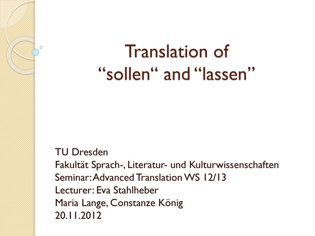 Translation Of Sollen And Lassen Ppt Download