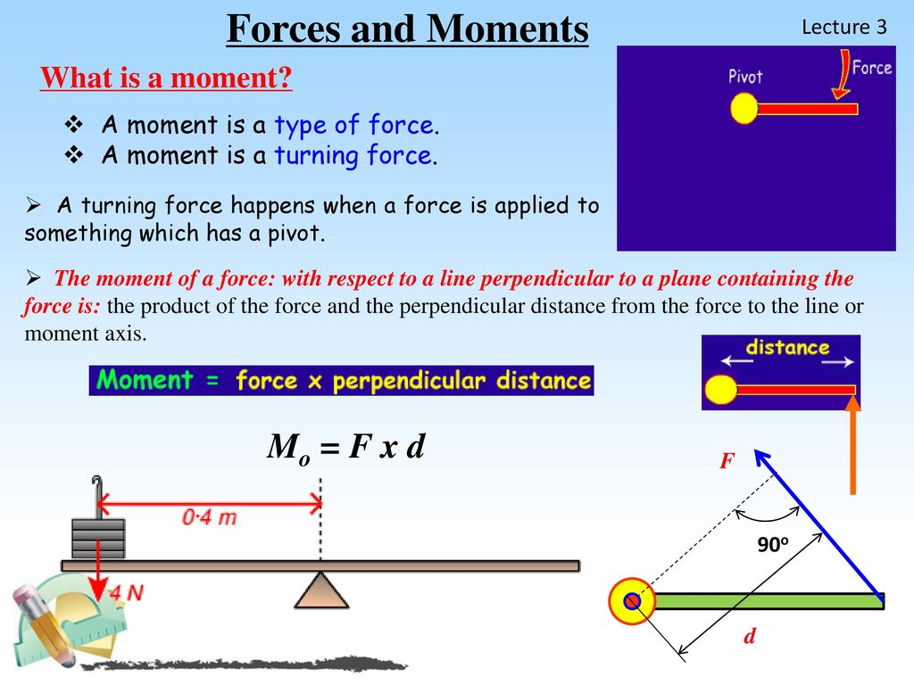 Forces and Moments Mo = F x d What is a moment? - ppt download