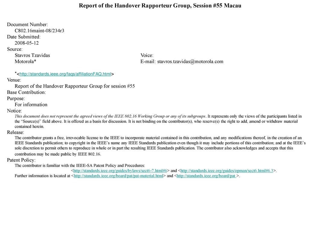 Report of the Handover Rapporteur Group, Session #22 Macau - ppt Inside Rapporteur Report Template