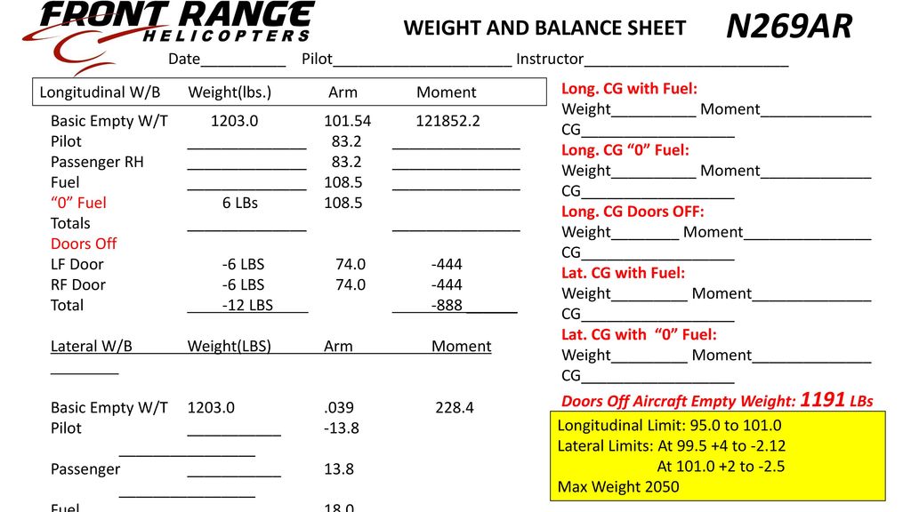 N269AR WEIGHT AND BALANCE SHEET - ppt download