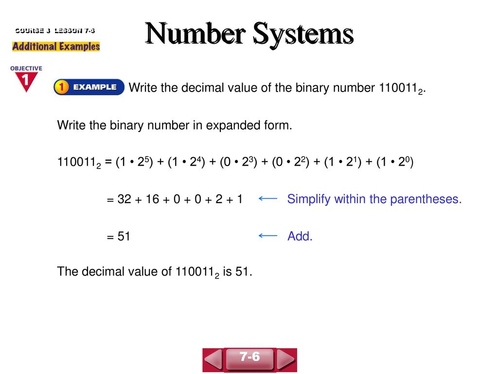 Number Systems Write the decimal value of the binary number - ppt