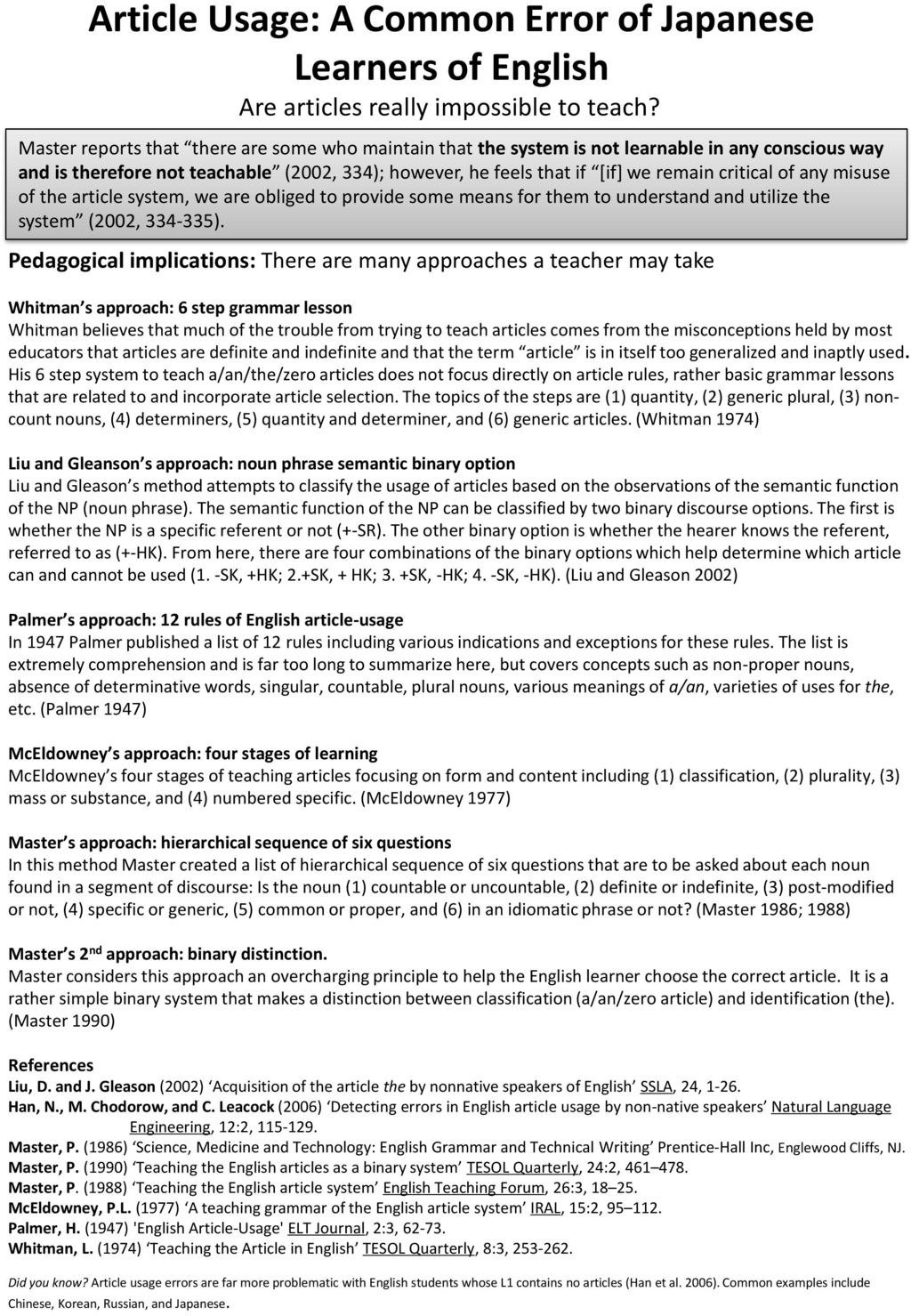 Article Usage A Common Error Of Japanese Learners Of English Ppt Download