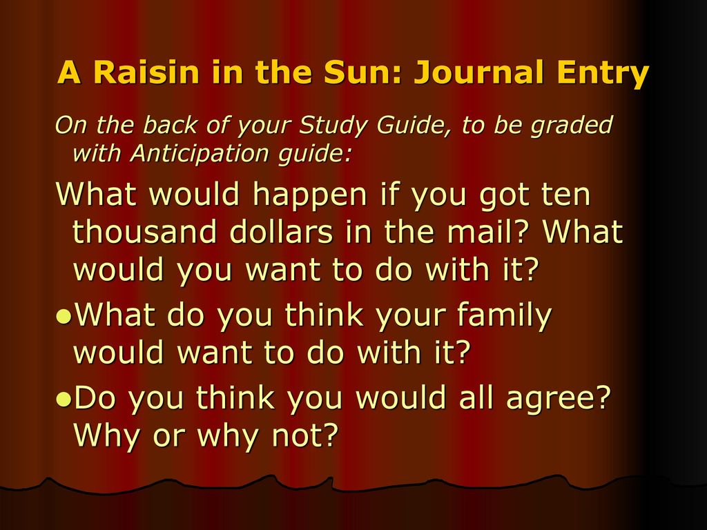 A Raisin in the Sun: Journal Entry - ppt download