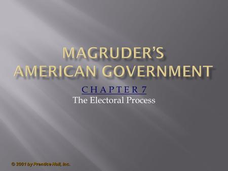 © 2001 by Prentice Hall, Inc. C H A P T E R 7 The Electoral Process.