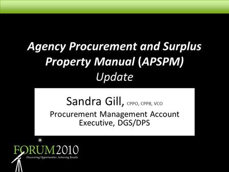 Agency Procurement and Surplus Property Manual (APSPM) Update