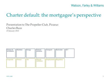 Wfw.com Charter default: the mortgagee’s perspective Presentation to The Propeller Club, Piraeus Charles Buss 1 23 January 2013.