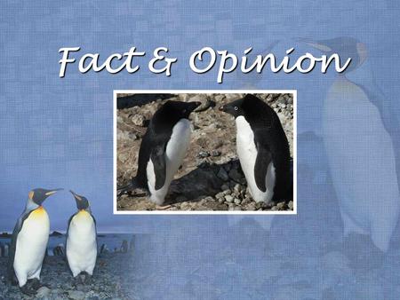 Fact & Opinion. A FACT is a statement that can be proven true. FACT: A penguin is a bird.