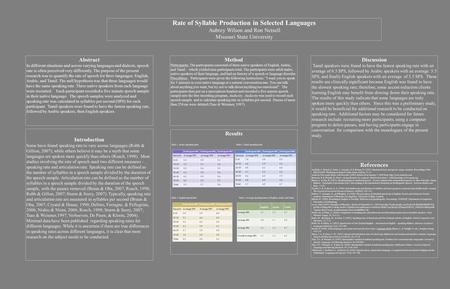 Rate of Syllable Production in Selected Languages Aubrey Wilson and Ron Netsell Missouri State University Abstract In different situations and across varying.
