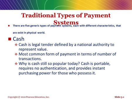 Traditional Types of Payment Systems