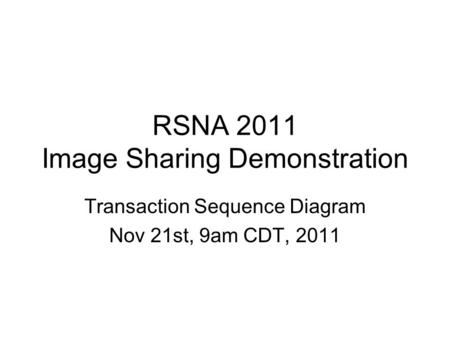 RSNA 2011 Image Sharing Demonstration Transaction Sequence Diagram Nov 21st, 9am CDT, 2011.