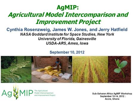 AgMIP: Agricultural Model Intercomparison and Improvement Project Cynthia Rosenzweig, James W. Jones, and Jerry Hatfield NASA Goddard Institute for Space.
