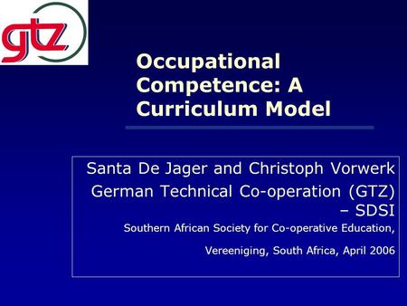 Occupational Competence: A Curriculum Model