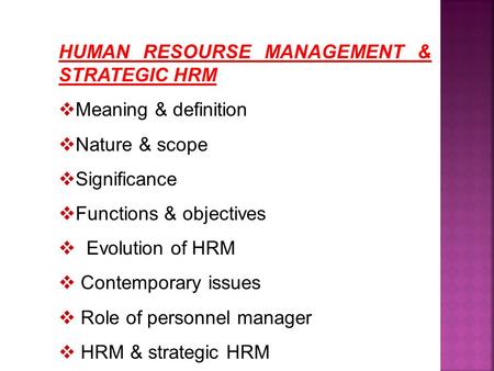 HUMAN RESOURSE MANAGEMENT & STRATEGIC HRM