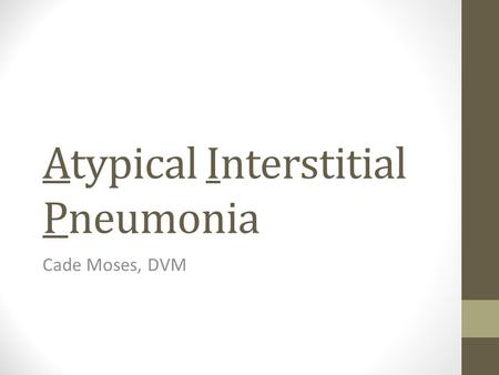 Atypical Interstitial Pneumonia Cade Moses, DVM. What is AIP? It is a cause for severe pulmonary symptoms that often end in death It has a rapid onset.