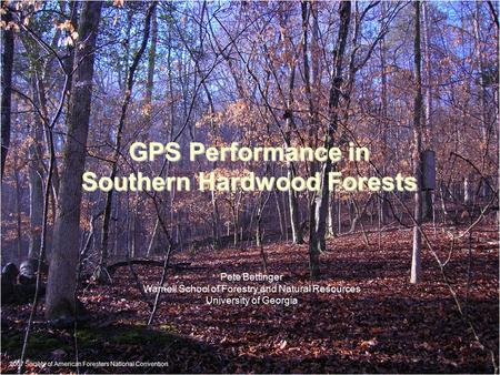 GPS Performance in Southern Hardwood Forests Pete Bettinger Warnell School of Forestry and Natural Resources University of Georgia 2007 Society of American.