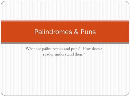 What are palindromes and puns? How does a reader understand them? Palindromes & Puns.