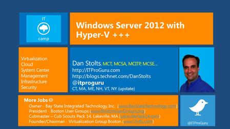 Windows Server 2012 with Hyper-V +++ More Jobs Owner - Bay State Integrated Technology, Inc. (www.BayStateTechnology.com)www.BayStateTechnology.com President.