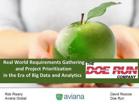 1 Real World Requirements Gathering and Project Prioritization in the Era of Big Data and Analytics Rob Risany Aviana Global David Roscoe Doe Run.