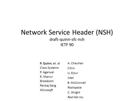Network Service Header (NSH) draft-quinn-sfc-nsh IETF 90