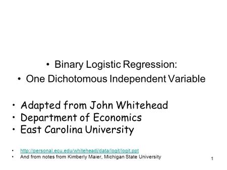 Binary Logistic Regression: One Dichotomous Independent Variable