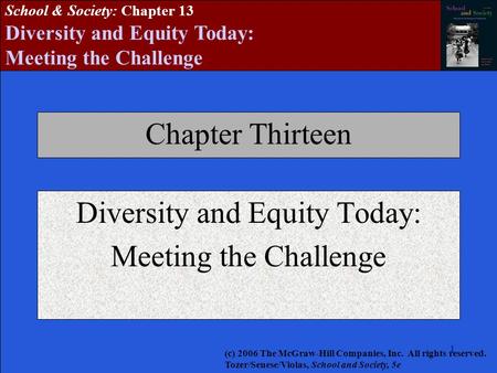 1111111 School & Society: Chapter 13 Diversity and Equity Today: Meeting the Challenge Chapter Thirteen Diversity and Equity Today: Meeting the Challenge.