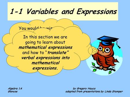 1-1 Variables and Expressions
