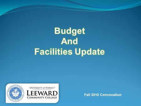 Fall 2010 Convocation. Budget Transparency Leeward Community College Operating Budget.