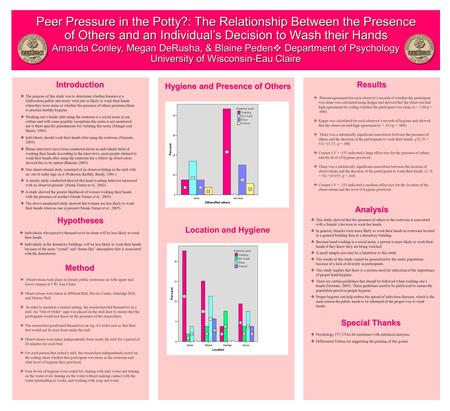 Amanda Conley, Megan DeRusha, & Blaine Peden  Department of Psychology University of Wisconsin-Eau Claire Peer Pressure in the Potty?: The Relationship.