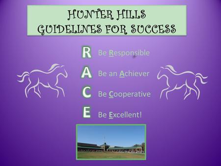 HUNTER HILLS GUIDELINES FOR SUCCESS Be Responsible Be an Achiever Be Cooperative Be Excellent!