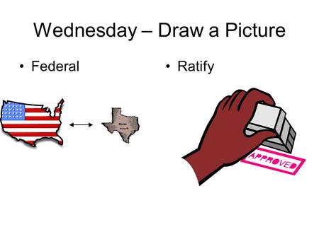 Wednesday – Draw a Picture FederalRatify. We will compare the various compromises that came up during the Philadelphia Convention using a T-chart & notes.