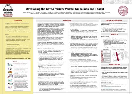Developing the Seven Partner Values, Guidelines and Toolkit OVERVIEW Developing the Seven Partner Values, the Toolkit and Guidelines BACKGROUND: In fiscal.