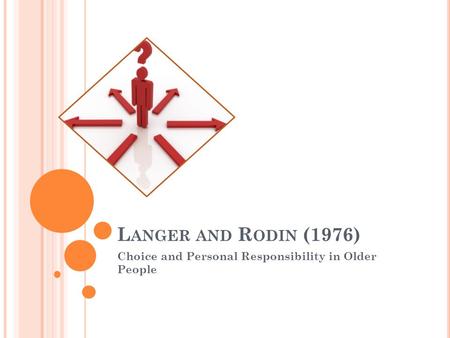 L ANGER AND R ODIN (1976) Choice and Personal Responsibility in Older People.