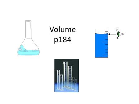 Volume p184. What is volume: It is the measurement of the amount of space an object can occupy. It may be solild, liquid or gas. Units of Volume Millilitre.