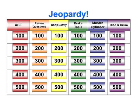 Jeopardy! ASE Review Questions Shop Safety Brake Tools Master Cylinder