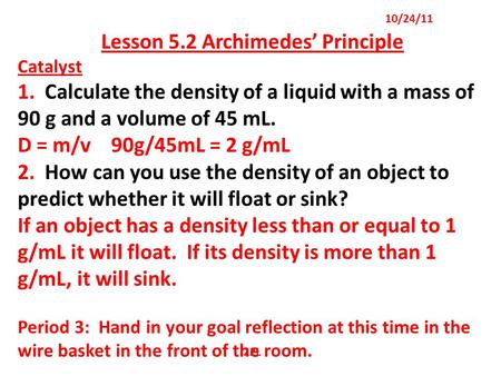 Lesson 5.2 Archimedes’ Principle