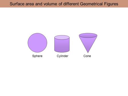 Surface area and volume of different Geometrical Figures SphereCylinderCone.