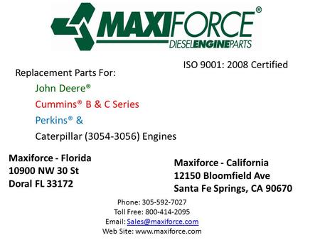 ISO 9001: 2008 Certified Replacement Parts For: John Deere®