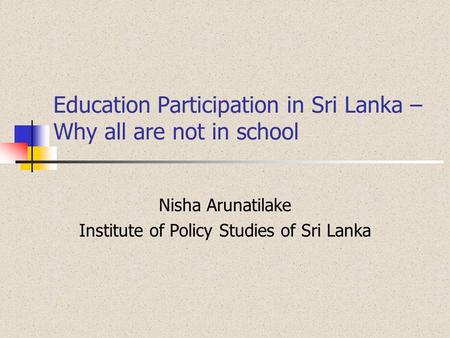 Education Participation in Sri Lanka – Why all are not in school