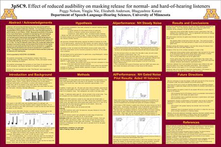 3pSC9. Effect of reduced audibility on masking release for normal- and hard-of-hearing listeners Peggy Nelson, Yingjiu Nie, Elizabeth Anderson, Bhagyashree.