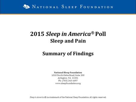 2015 Sleep in America® Poll Sleep and Pain