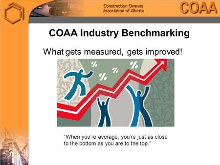 COAA Industry Benchmarking What gets measured, gets improved! “When you’re average, you’re just as close to the bottom as you are to the top.”